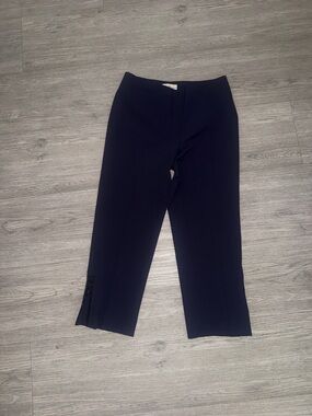 Blumarine Navy Cropped Button-Hem Trousers